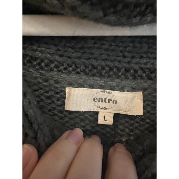 Entro Cable Knit Sweater Braided Boat Neck Off Shoulder Slouchy Grey Large - Picture 4 of 4
